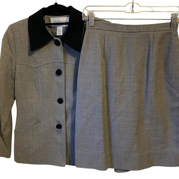 Jones New York Jackets & Blazers - Jones New York Suit Women 4P Jacket Skirt Set Wool Mini USA Academia Career Grey